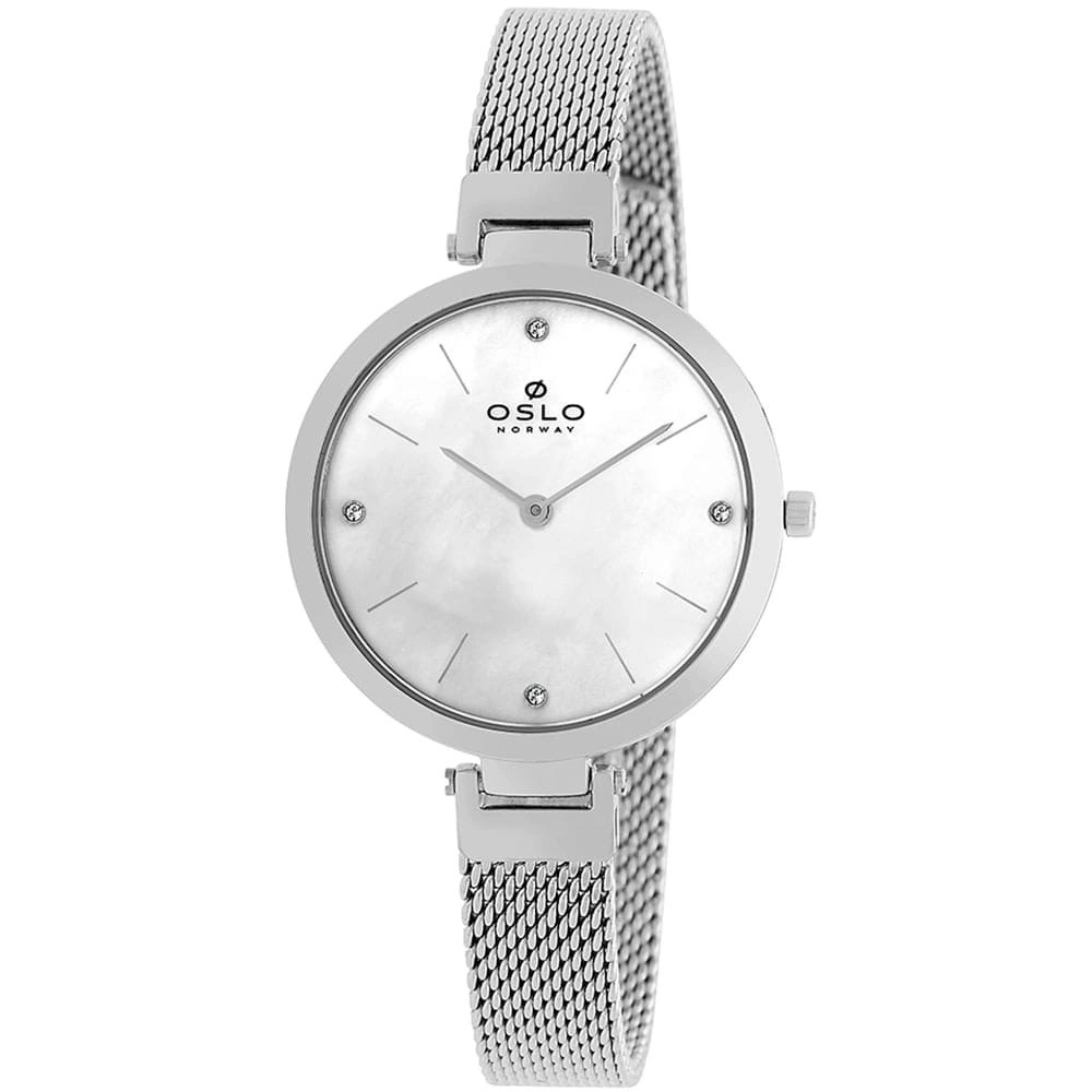 Relógio Oslo Norway prateado, com mostrador claro e pulseira metálica em malha
